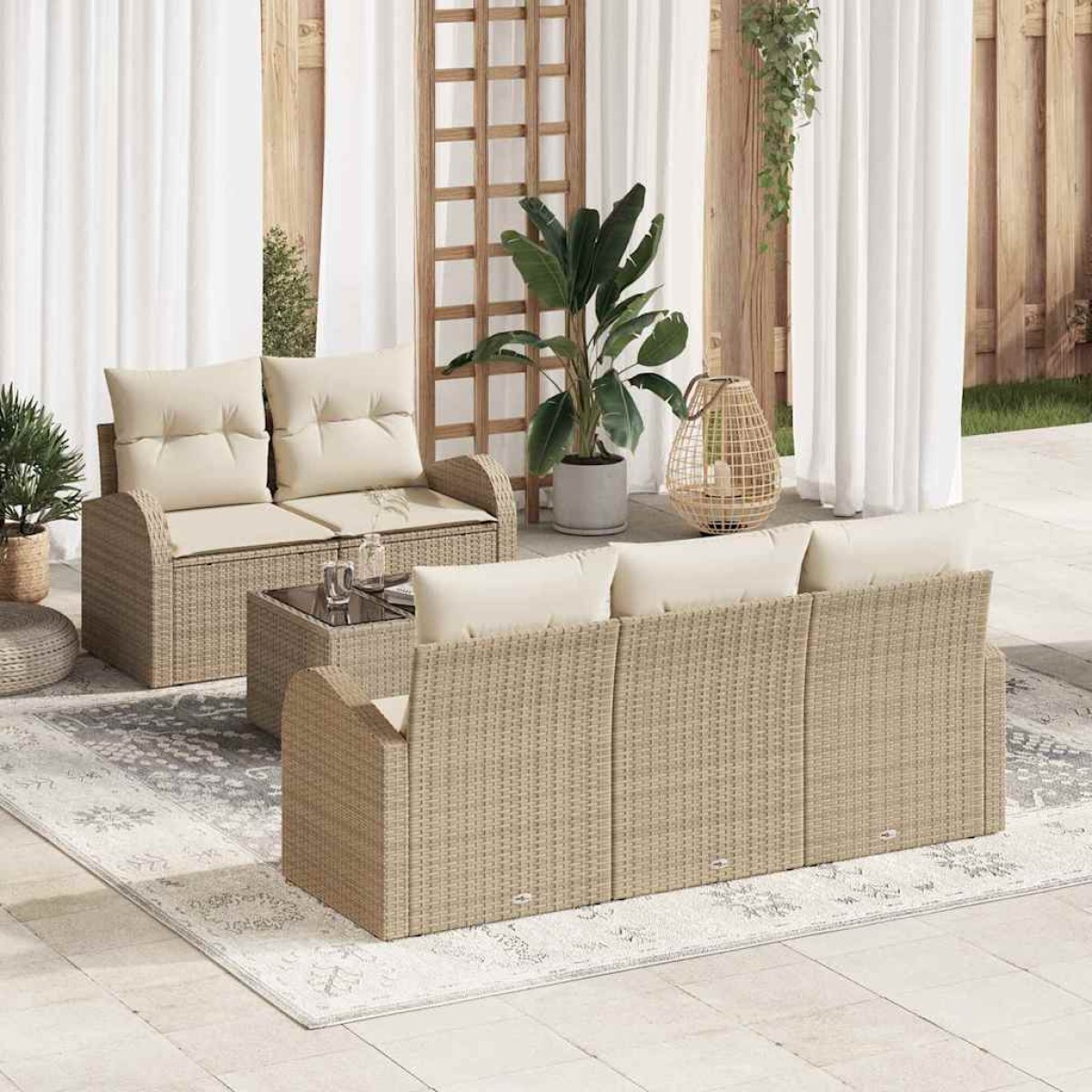 vidaXL Σετ Καναπέ Κήπου Μπεζ 55 x 55 x 37 εκ συνθετικό ρατάν