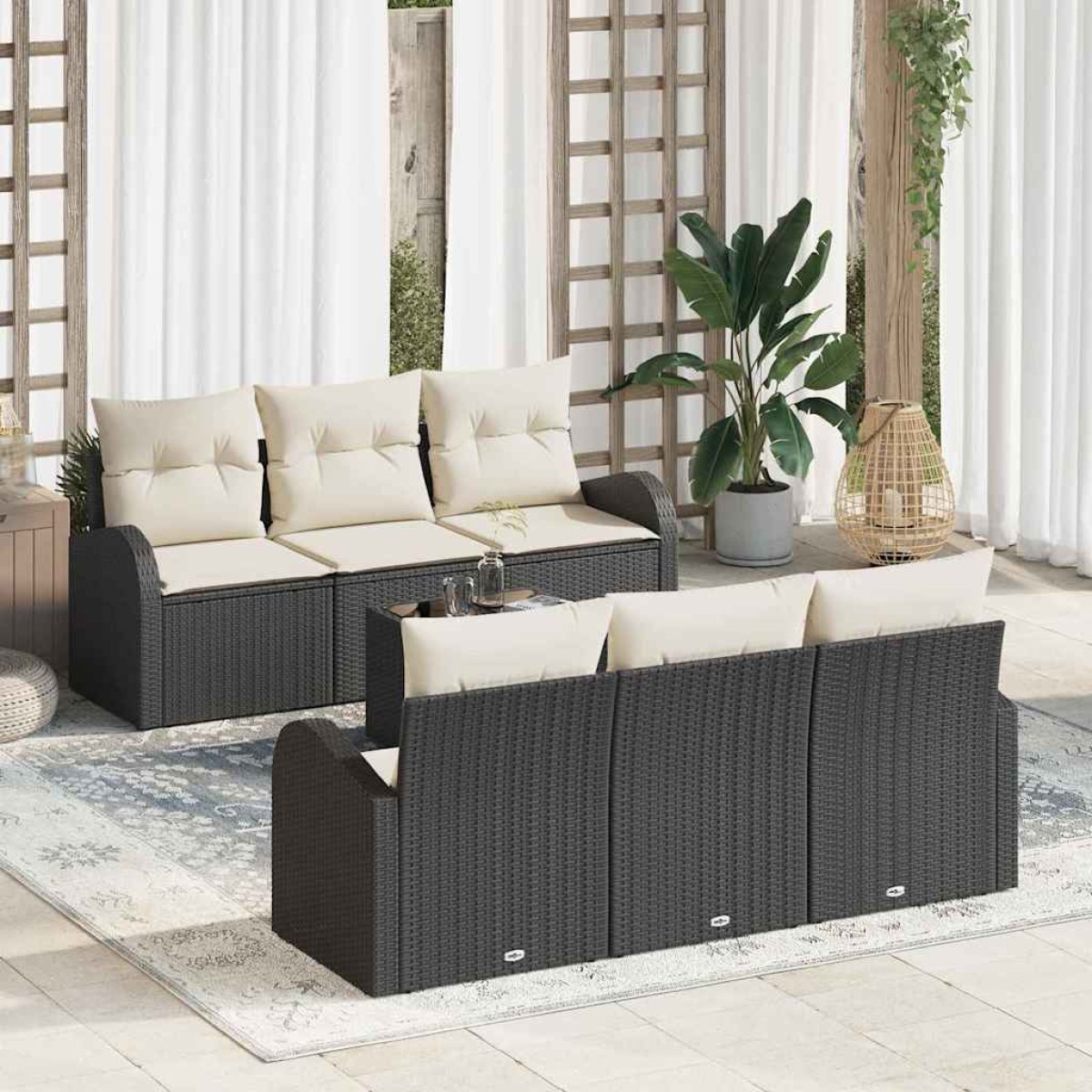 vidaXL Σετ Καναπέ Κήπου Μαύρο 55 x 55 x 37 εκ συνθετικό ρατάν