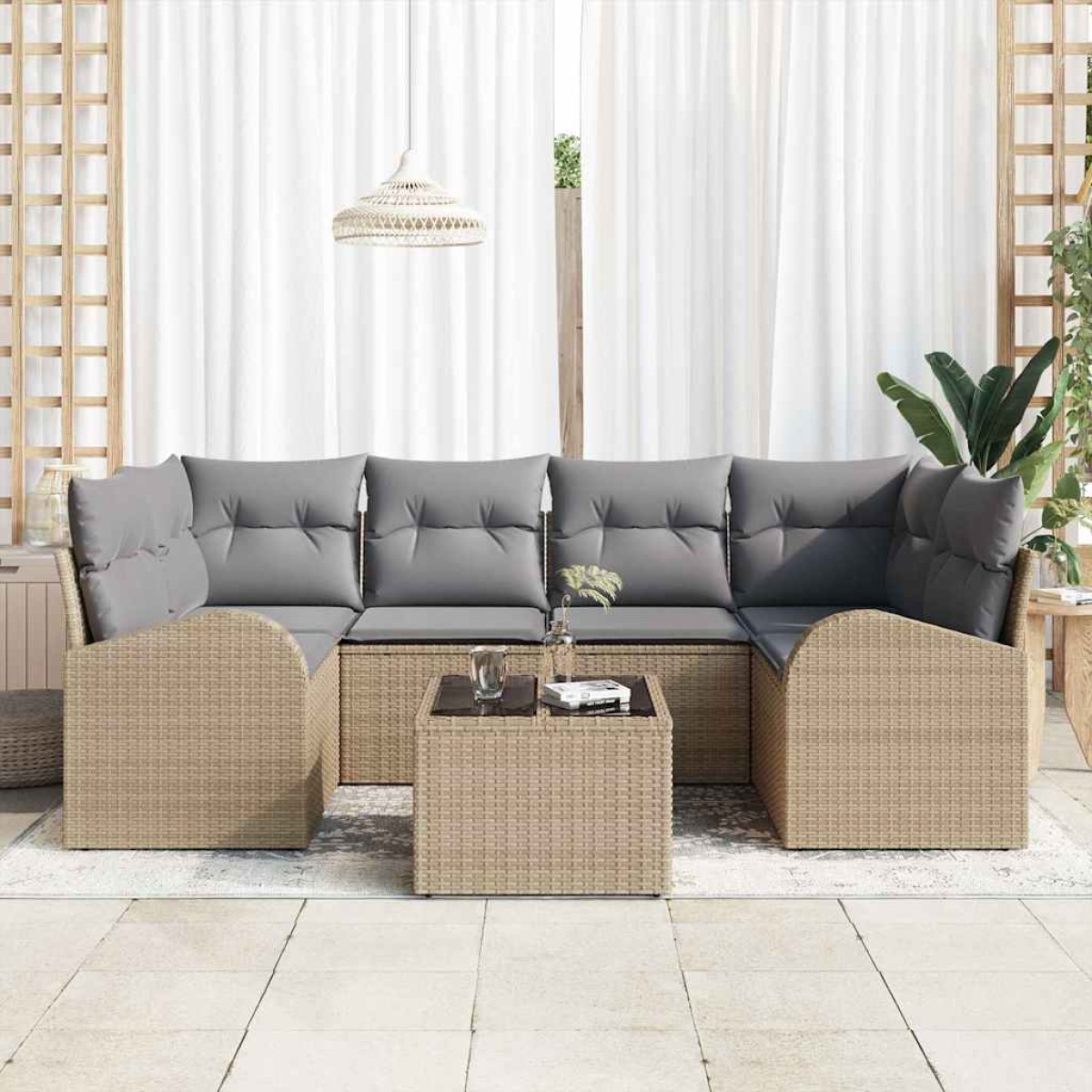 vidaXL Σετ Καναπέ Κήπου Μπεζ 55 x 55 x 37 εκ συνθετικό ρατάν