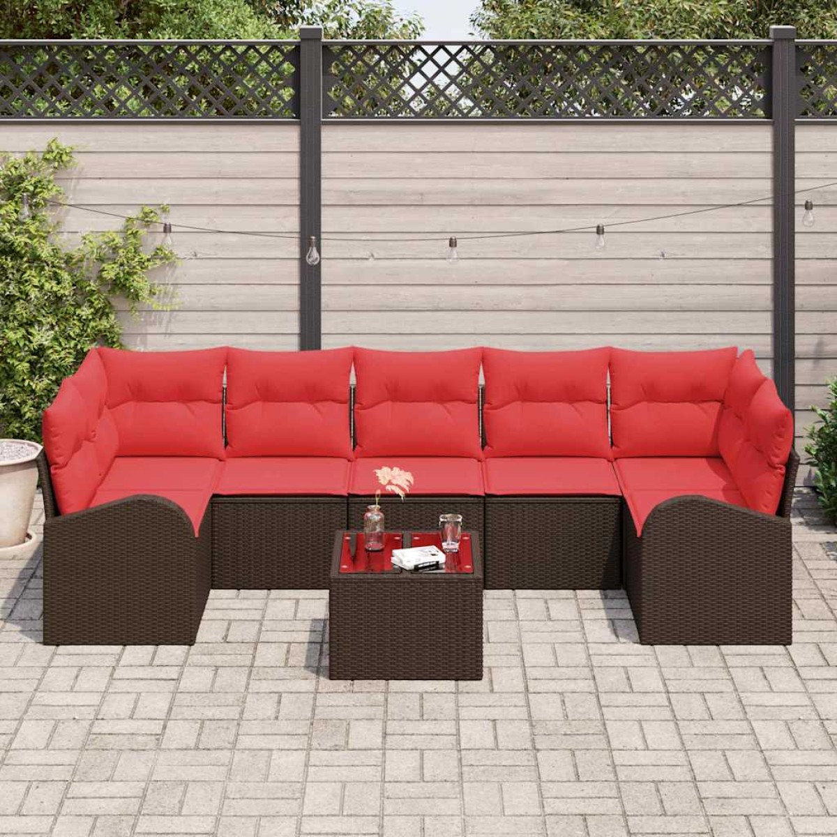 vidaXL Σετ Καναπέ Κήπου Καφέ και Κόκκινο 55 x 55 x 37 εκ