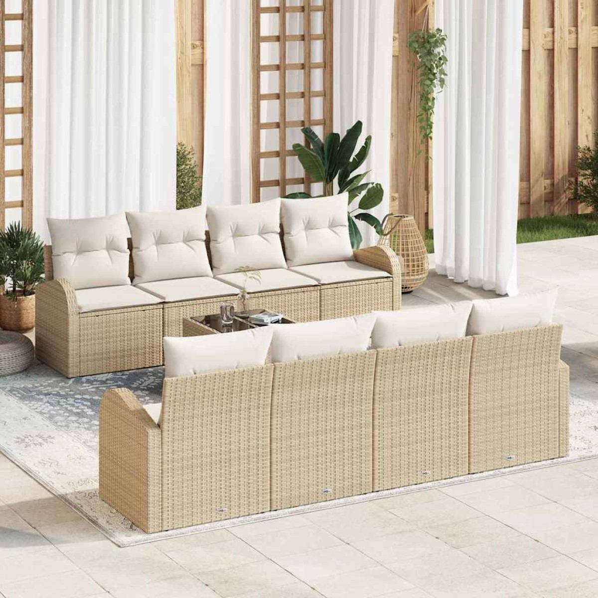vidaXL Σετ Καναπέ Κήπου Μπεζ 55 x 55 x 37 εκ συνθετικό ρατάν