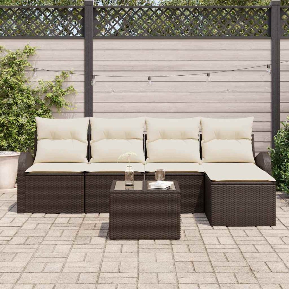 vidaXL Σετ Καναπέ Κήπου με μαξιλάρι 6 pcs Καφέ Πολυ ράταν