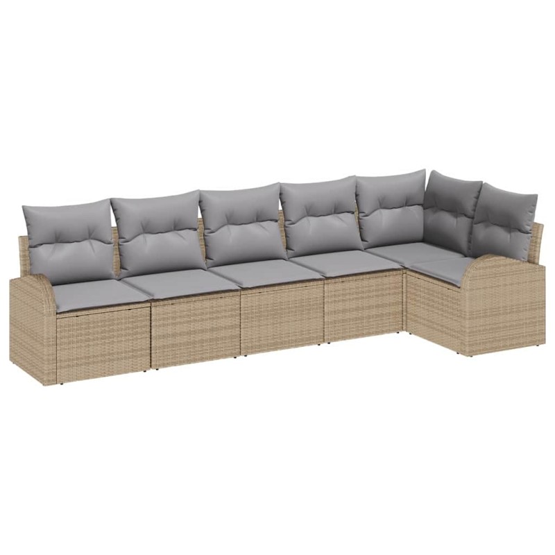 vidaXL Σετ Καναπέ Κήπου με μαξιλάρι 6 pcs Μπεζ Πολυ ράταν