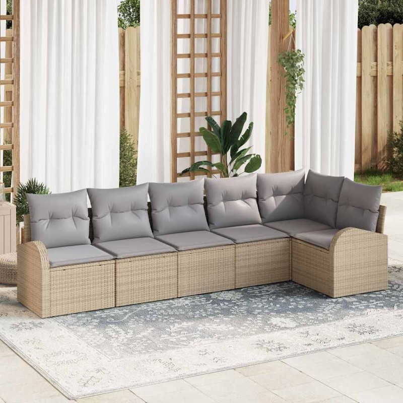 vidaXL Σετ Καναπέ Κήπου με μαξιλάρι 6 pcs Μπεζ Πολυ ράταν