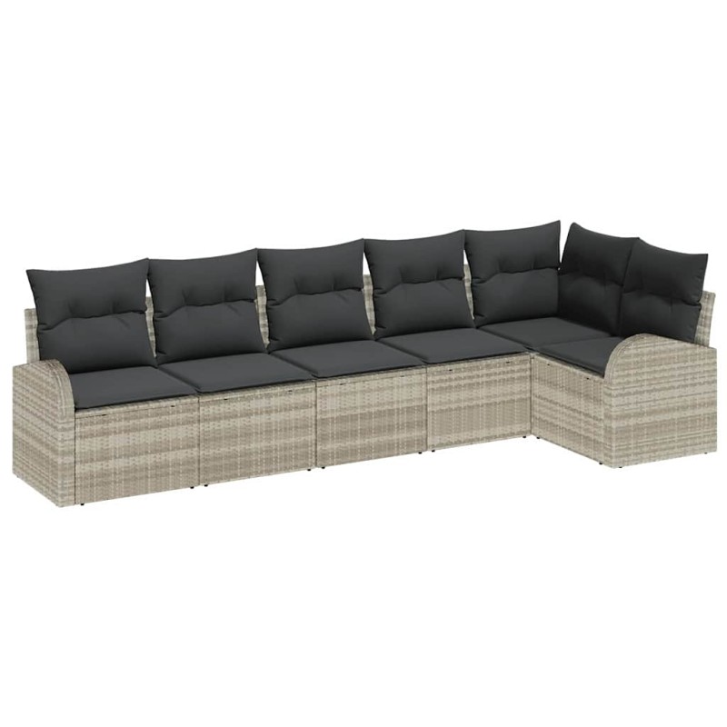 vidaXL Σετ Καναπέ Κήπου με μαξιλάρι 6 pcs Ανοιχτό γκρι Πολυ ράταν