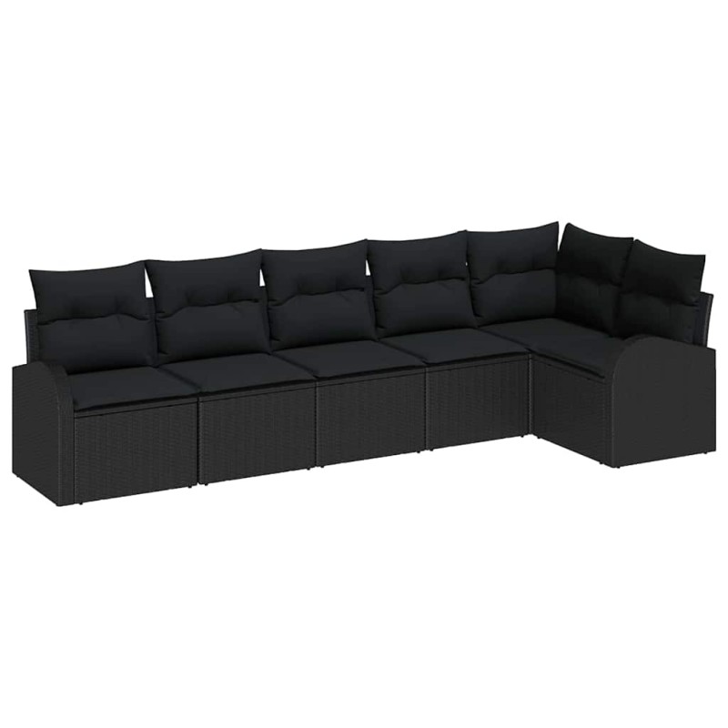 vidaXL Σετ Καναπέ Κήπου με μαξιλάρι 6 pcs Μαύρο Πολυ ράταν