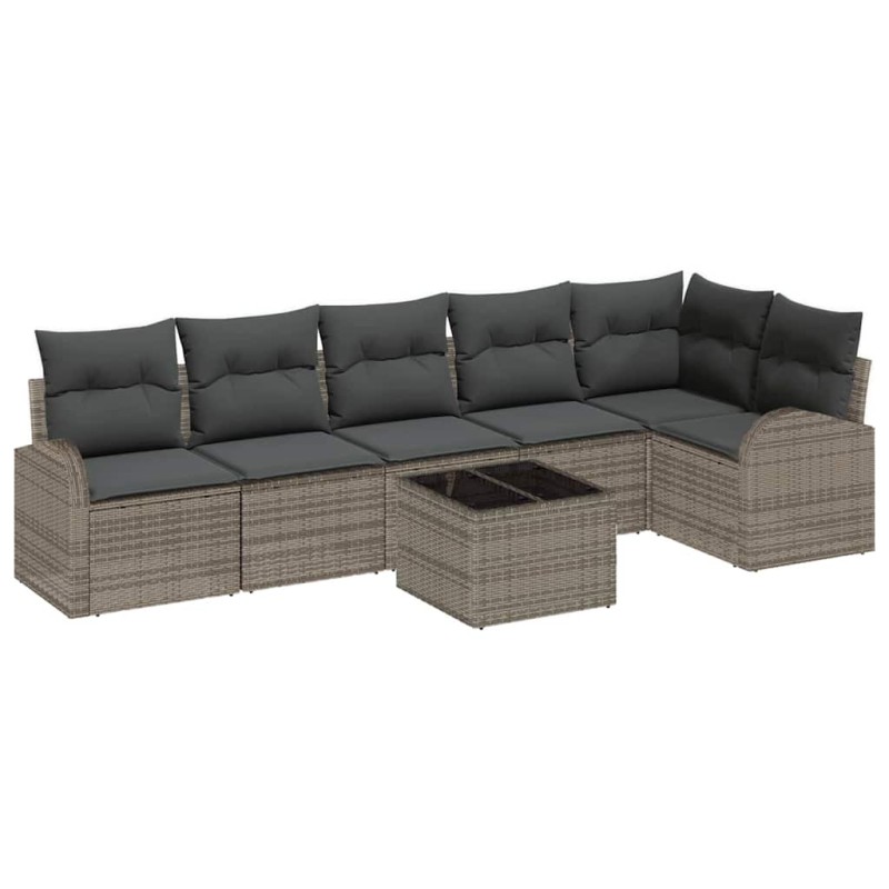 vidaXL Σετ Καναπέ Κήπου με μαξιλάρι 7 pcs Γκρι Πολυ ράταν