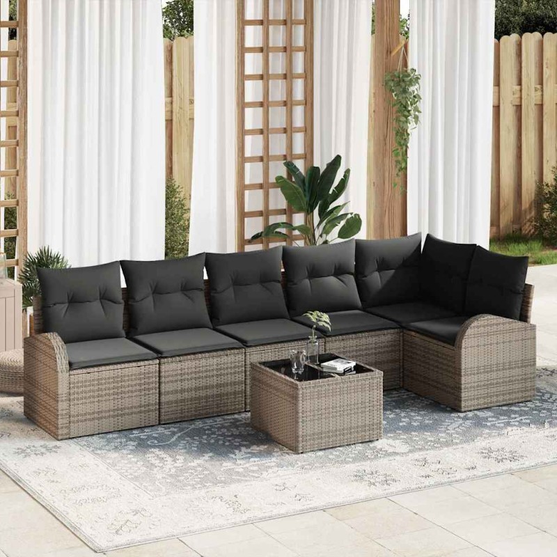 vidaXL Σετ Καναπέ Κήπου με μαξιλάρι 7 pcs Γκρι Πολυ ράταν