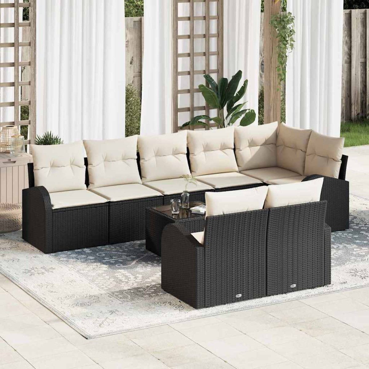 vidaXL Σετ Καναπέ Κήπου Μαύρο και Κρέμα 55 x 55 x 37 εκ