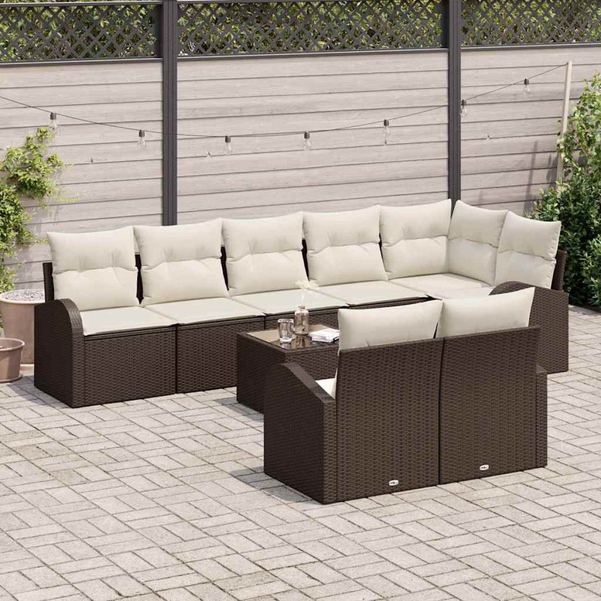 vidaXL Σετ Καναπέ Κήπου Καφέ και Κρέμα 55 x 55 x 37 εκ συνθετικό ρατάν