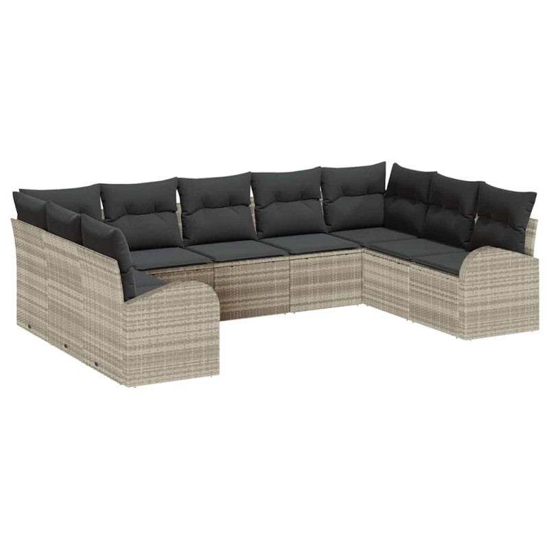 vidaXL Σετ Καναπέ με μαξιλάρι Ανοιχτό γκρι Πολυ Ρατάν