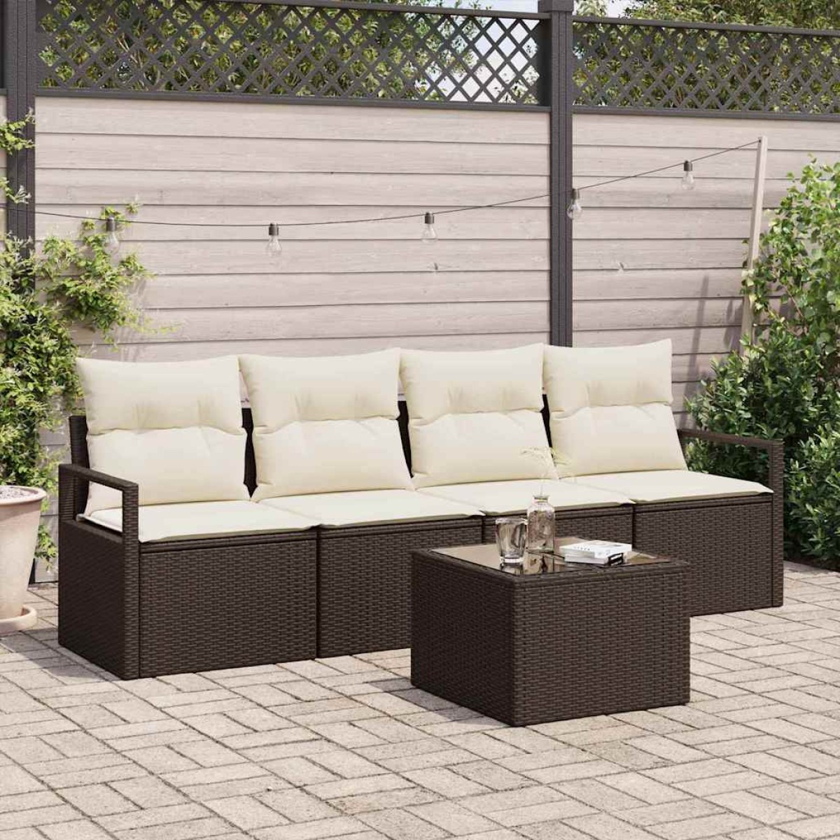 vidaXL Σετ Καναπέ 5 τμχ. 4-Αριθμός καθισμάτων Καφέ και Κρέμα