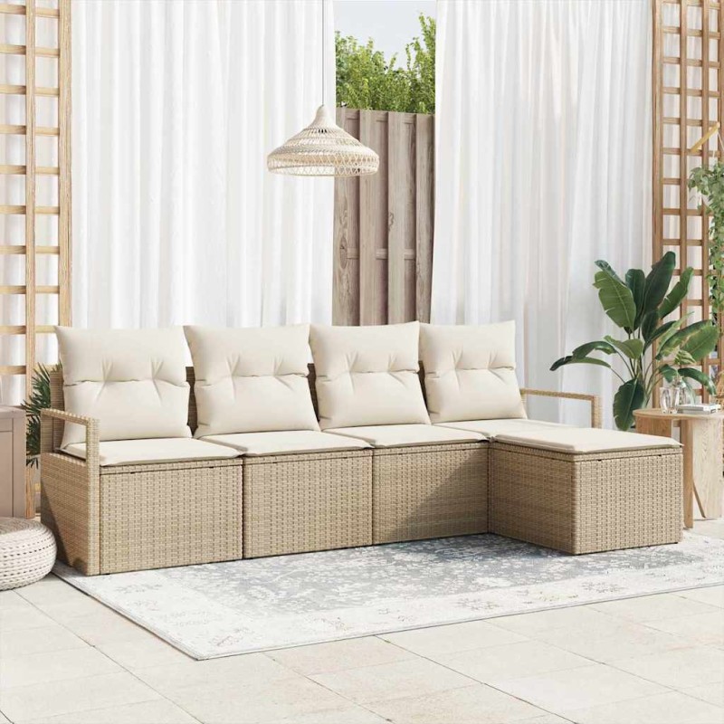 vidaXL Σετ Καναπέ 5 τμχ. Μπεζ συνθετικό ρατάν