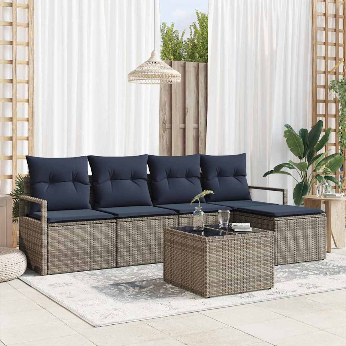 vidaXL Σετ Καναπέ με μαξιλάρι 6 pcs Γκρι συνθετικό ρατάν