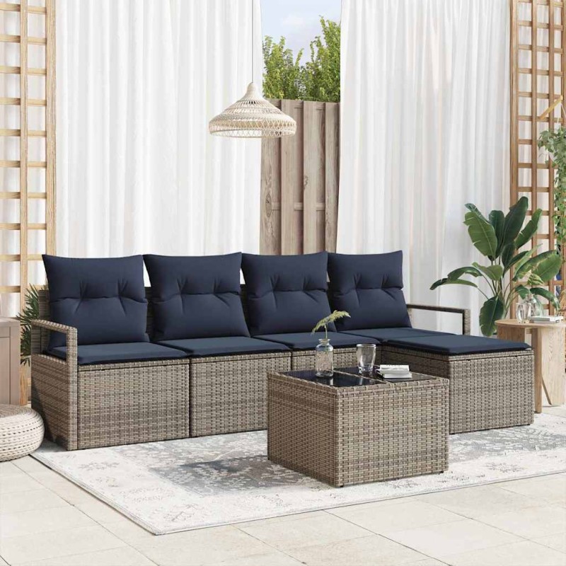 vidaXL Σετ Καναπέ με μαξιλάρι 6 pcs Γκρι συνθετικό ρατάν
