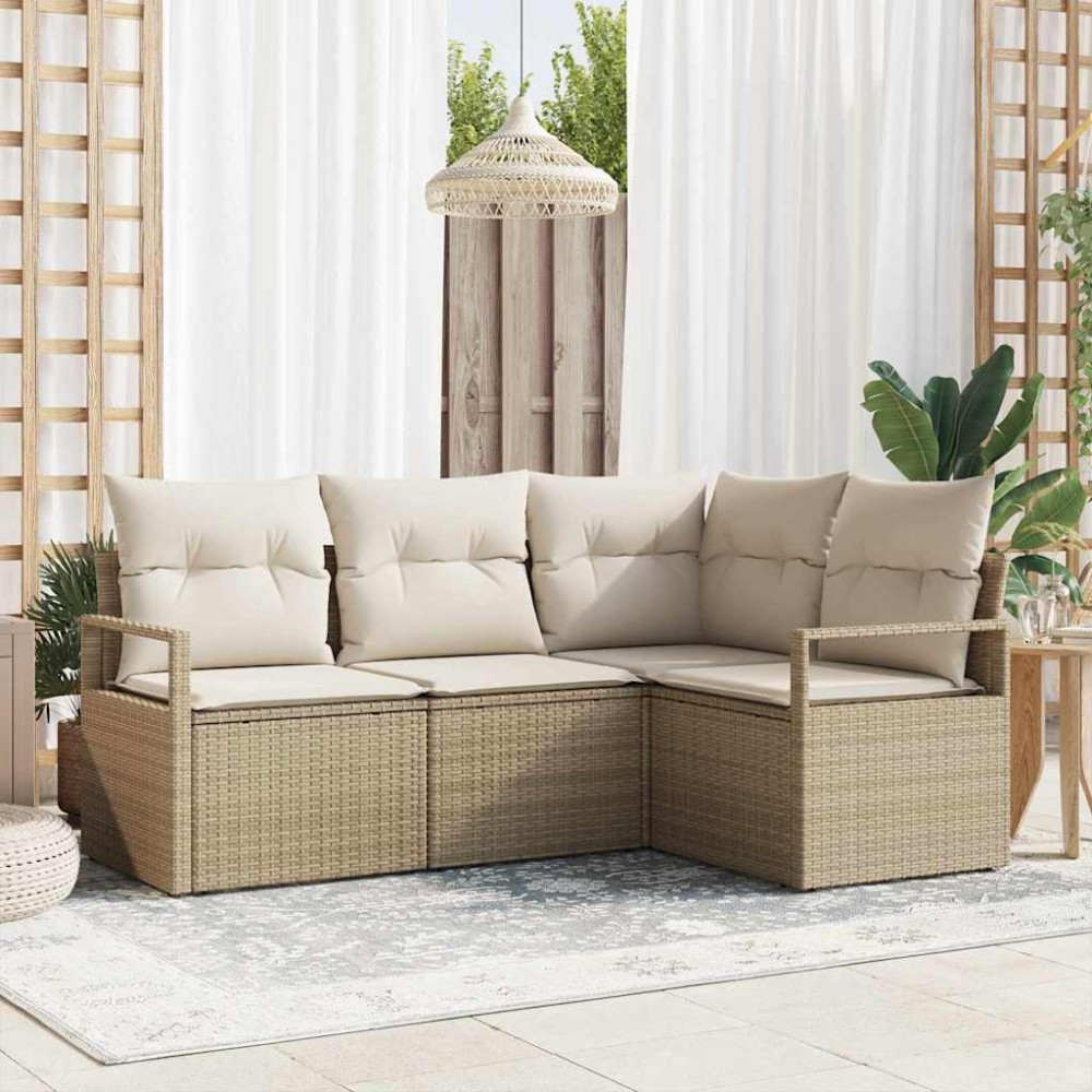 vidaXL Σετ Καναπέ 4 pcs Μπεζ συνθετικό ρατάν