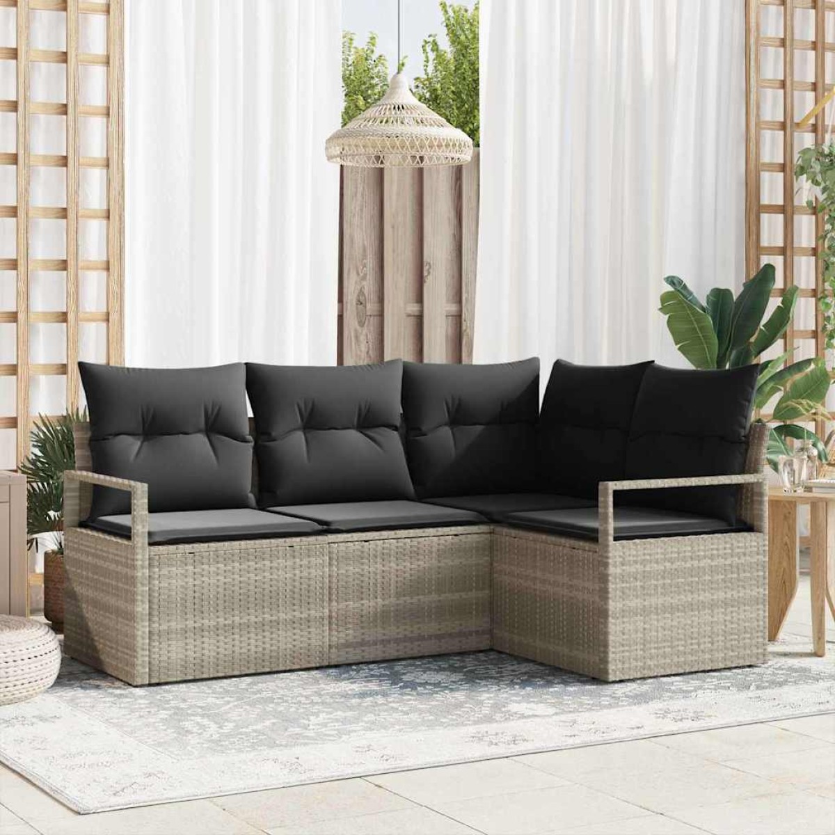 vidaXL Σετ Καναπέ 4 pcs Ανοιχτό γκρι συνθετικό ρατάν