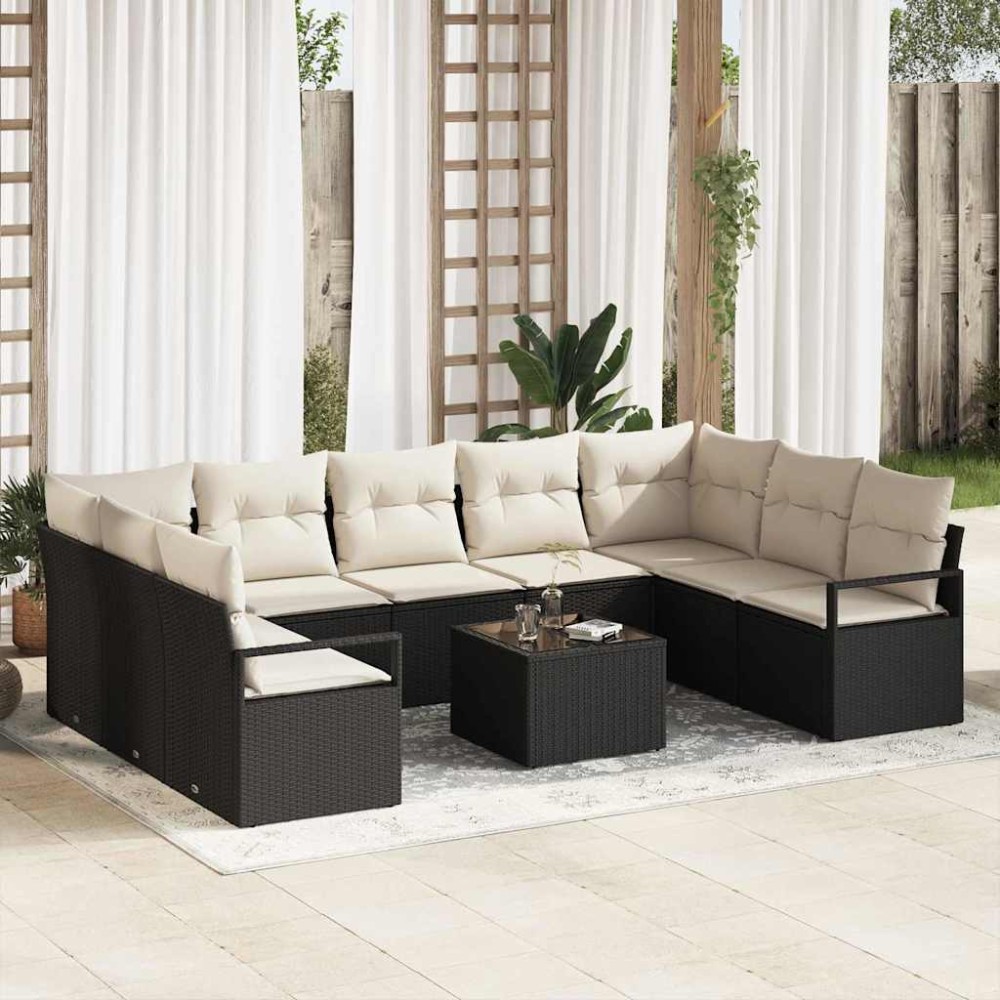 vidaXL Σετ Καναπέ 10 τμχ. Μαύρο συνθετικό ρατάν