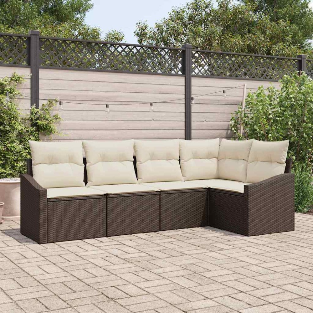 vidaXL Σετ Καναπέ 5 τμχ. Καφέ συνθετικό ρατάν