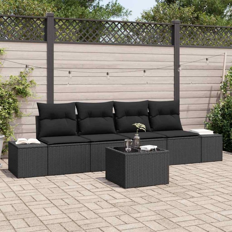 vidaXL Σετ Καναπέ 5 τμχ. Μαύρο συνθετικό ρατάν