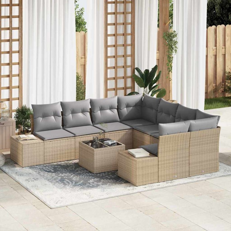vidaXL Σετ Καναπέ Κήπου 9 τμχ. Μπεζ συνθετικό ρατάν