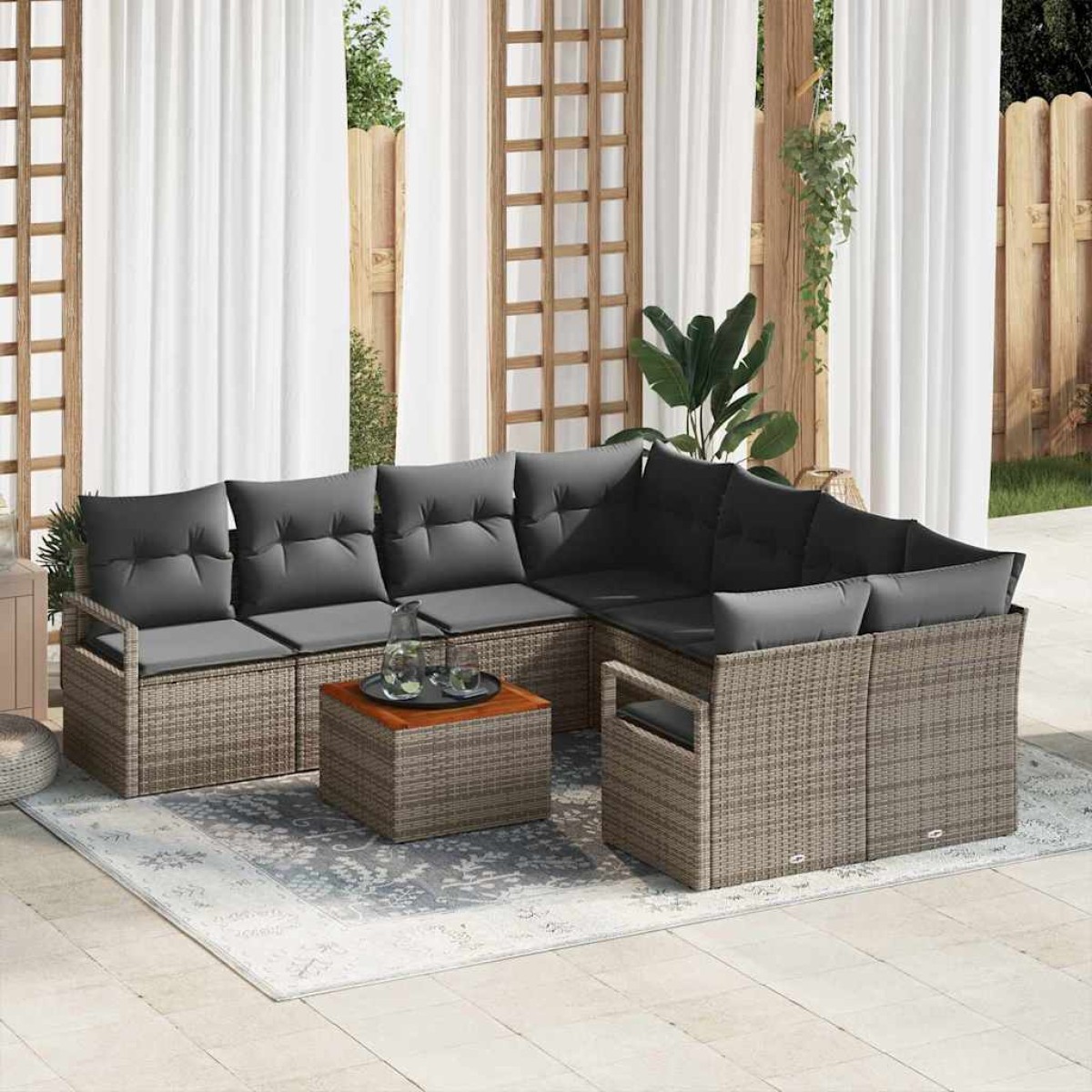 vidaXL Σετ Καναπέ Κήπου 9 τμχ. Γκρι συνθετικό ρατάν