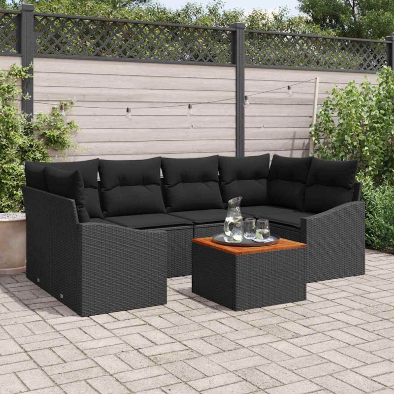vidaXL Σετ Καναπέ Κήπου 7 τμχ. Μαύρο συνθετικό ρατάν