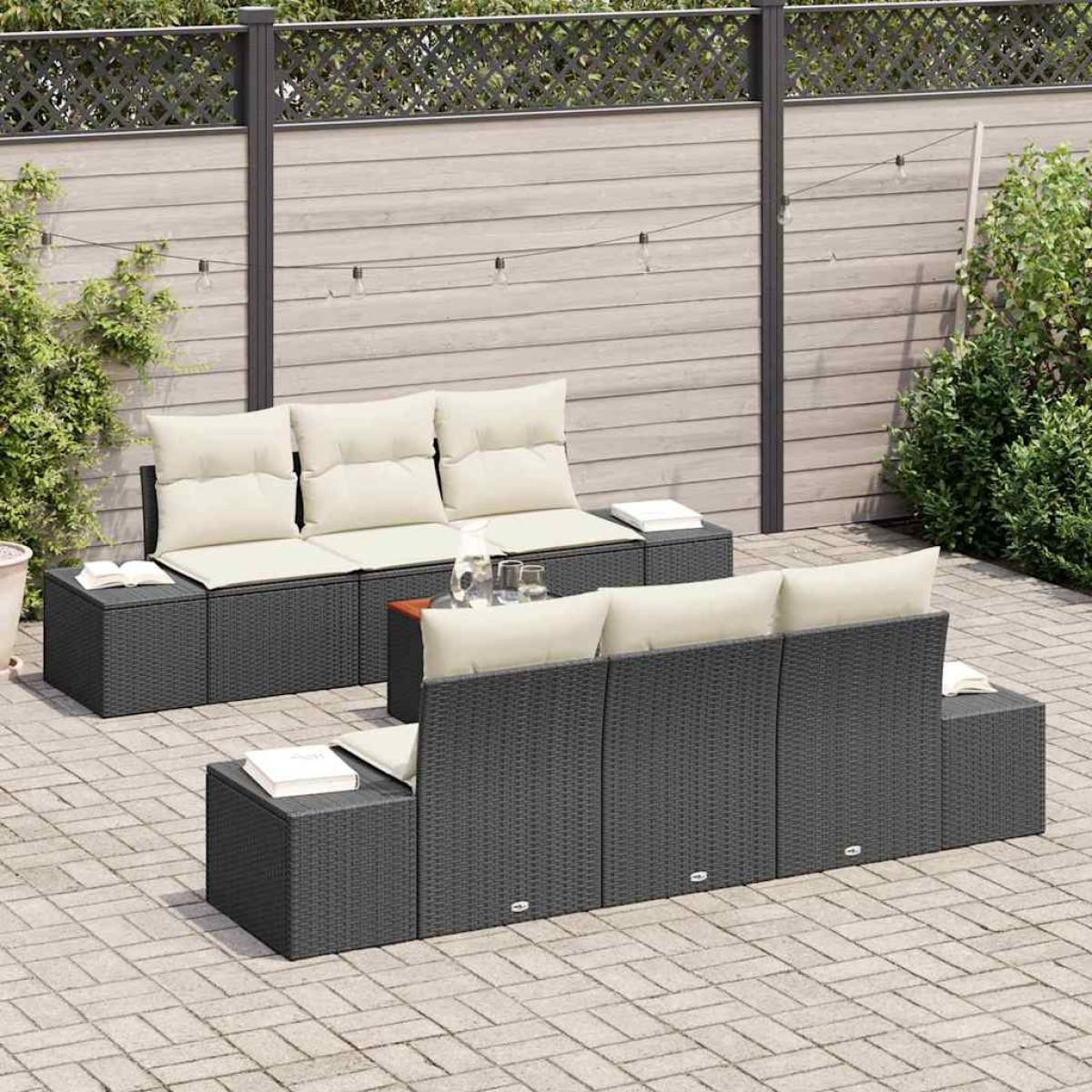 vidaXL Σετ Καναπέ Κήπου 7 τμχ. Μαύρο συνθετικό ρατάν