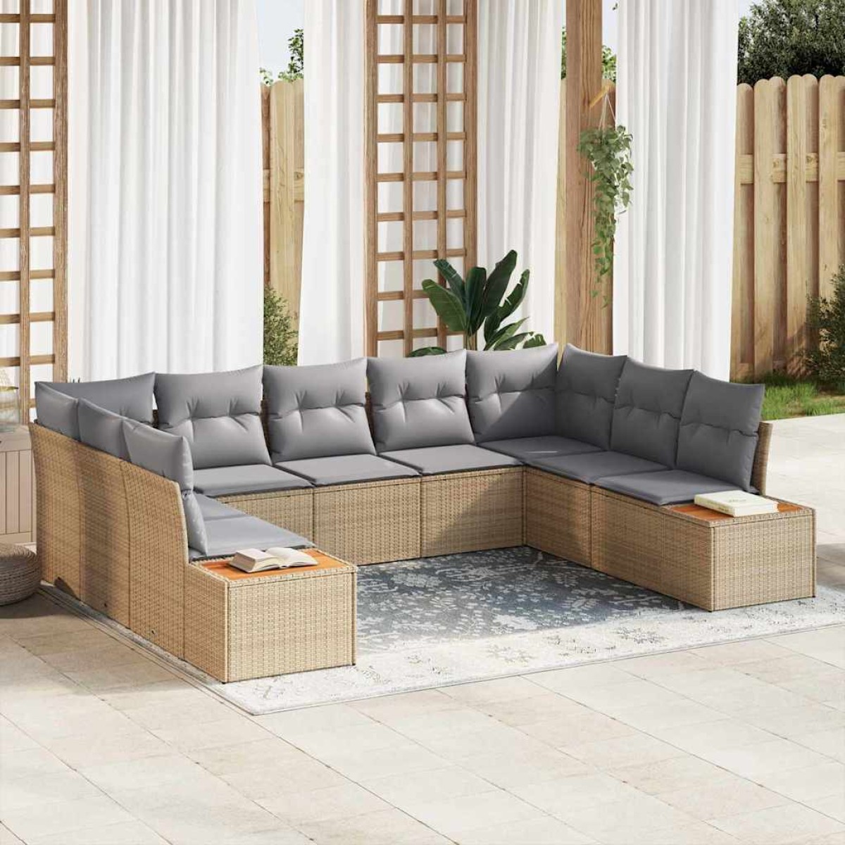 vidaXL Σετ Καναπέ Κήπου 9 τμχ. Μπεζ Πολυ ράταν