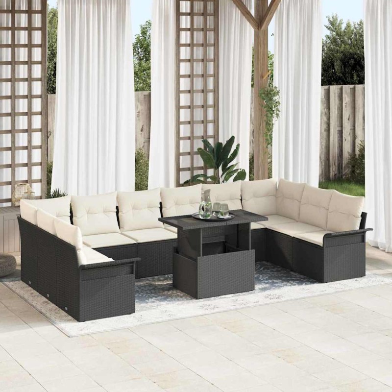 vidaXL Σετ Καναπέ Κήπου 11 τμχ. Μαύρο Πολυ ράταν