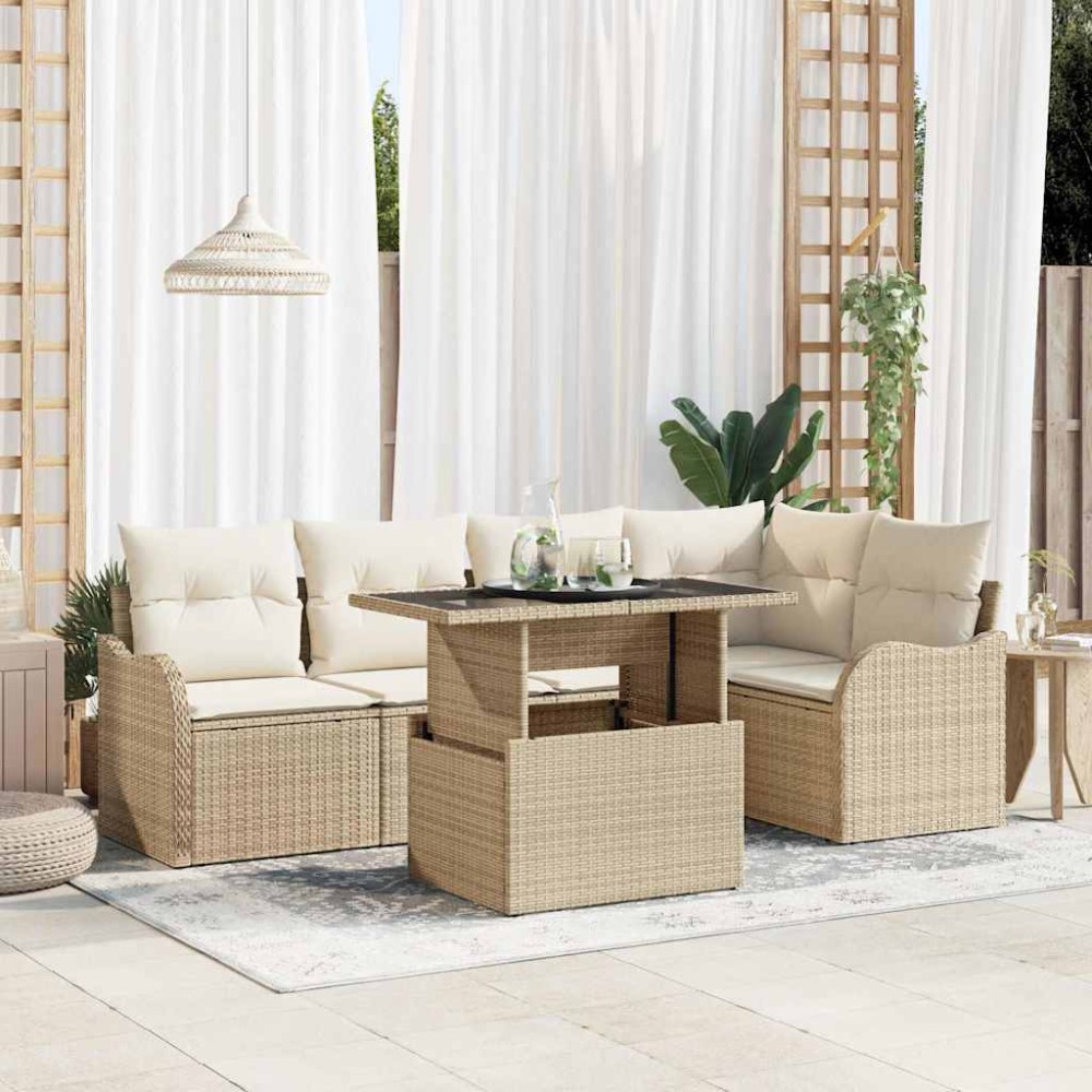 vidaXL Σετ τραπεζαρίας 6 τμχ. Μπεζ Πολυ ράταν