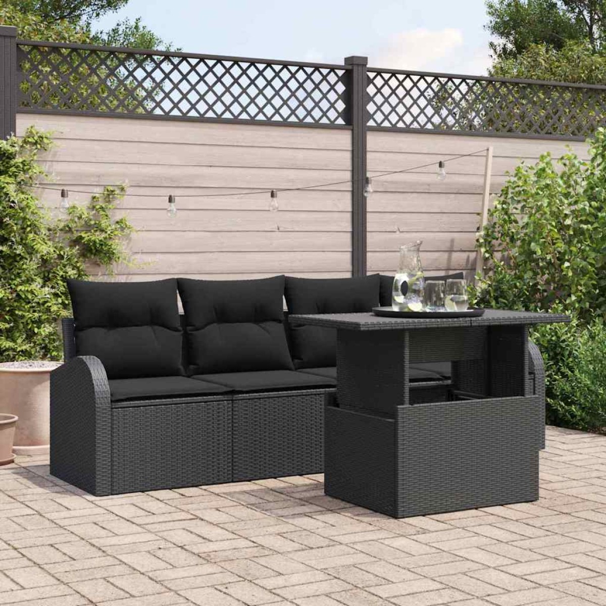 vidaXL Σετ Καναπέ Κήπου 5 τμχ. Μαύρο Πολυ ράταν