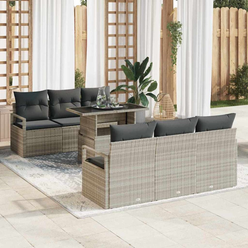 vidaXL Σετ Καναπέ Κήπου 7 τμχ. 6-Αριθμός καθισμάτων Ανοιχτό γκρι