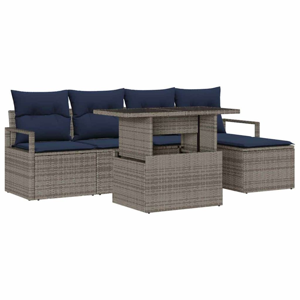 vidaXL Σετ Καναπέ Κήπου 6 τμχ. Γκρι και Navy Blue συνθετικό ρατάν