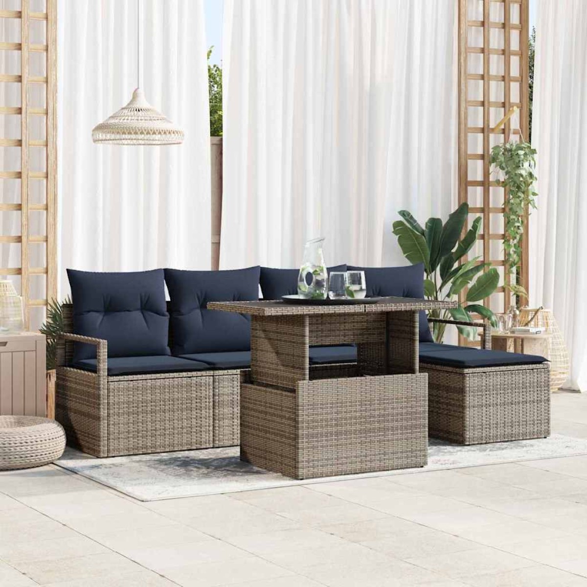 vidaXL Σετ Καναπέ Κήπου 6 τμχ. Γκρι και Navy Blue συνθετικό ρατάν