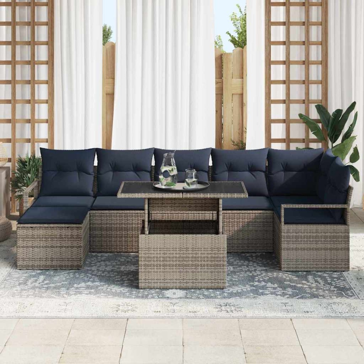 vidaXL Σετ Καναπέ Κήπου 8 τμχ. Γκρι και Navy Blue συνθετικό ρατάν