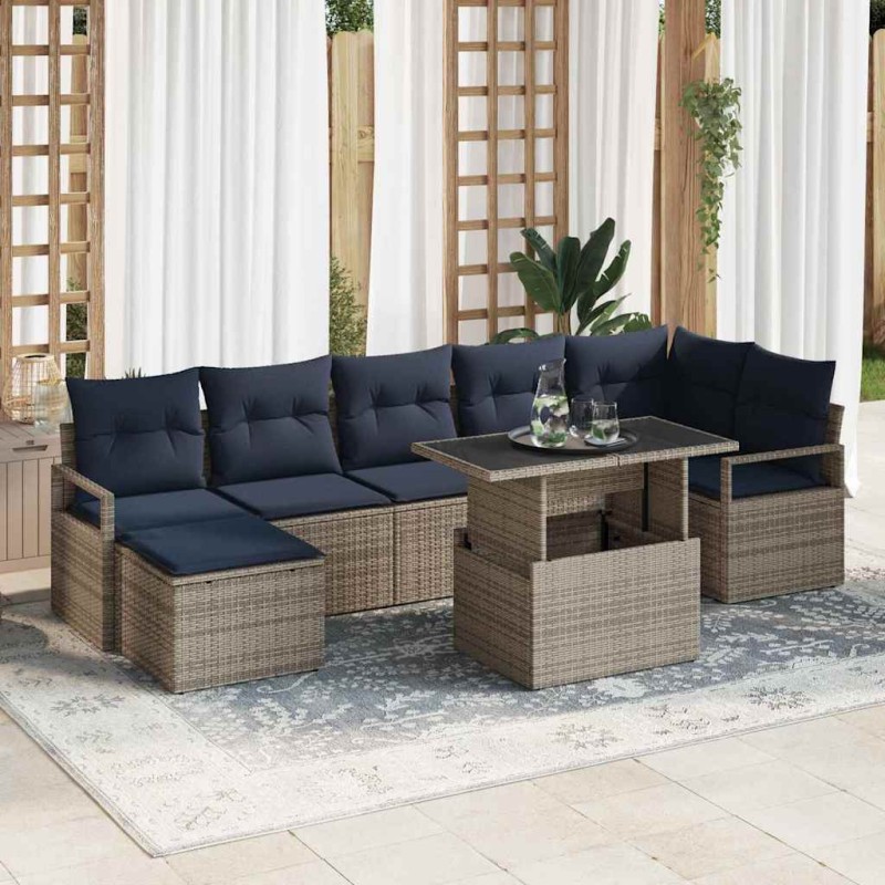 vidaXL Σετ Καναπέ Κήπου 8 τμχ. Γκρι και Navy Blue συνθετικό ρατάν