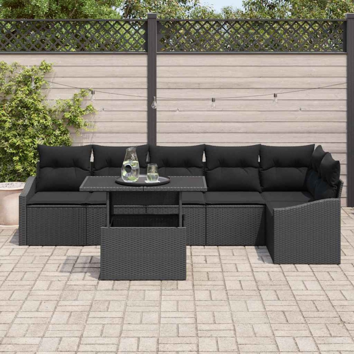 vidaXL Σετ Καναπέ Κήπου 7 τμχ. Μαύρο συνθετικό ρατάν