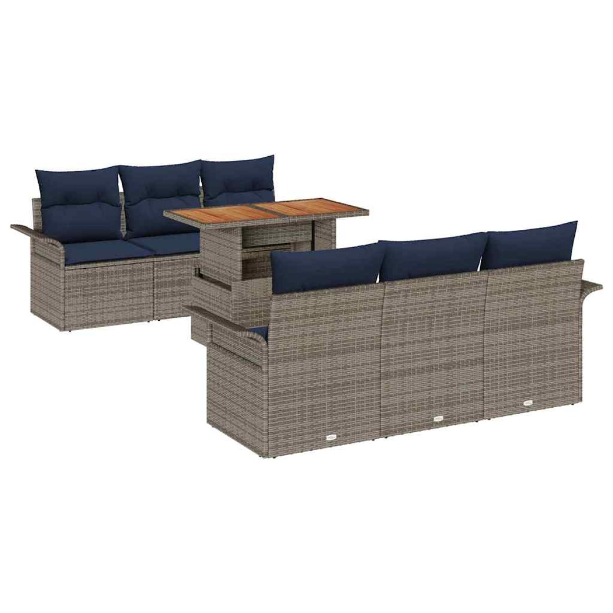 vidaXL Σετ Καναπέ Κήπου 7 τμχ. Γκρι και Navy Blue συνθετικό ρατάν