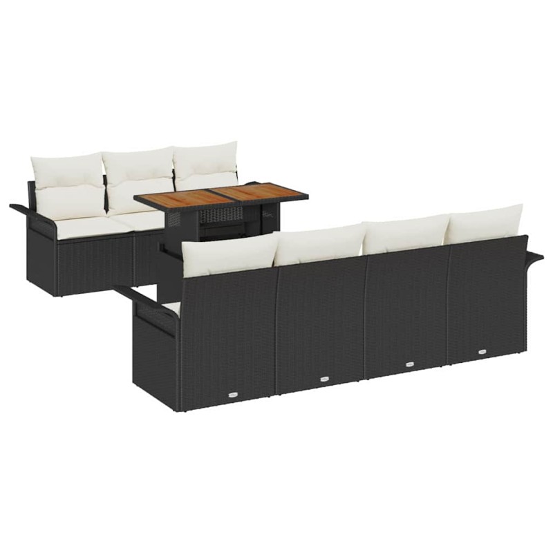 vidaXL Σετ Καναπέ Κήπου 8 τμχ. Μαύρο και κρεμ