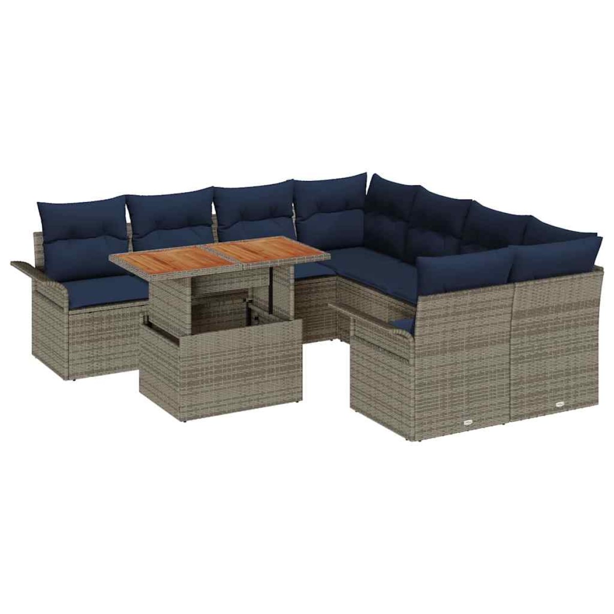 vidaXL Σετ Καναπέ Κήπου 9 τμχ. Γκρι και Navy Blue συνθετικό ρατάν