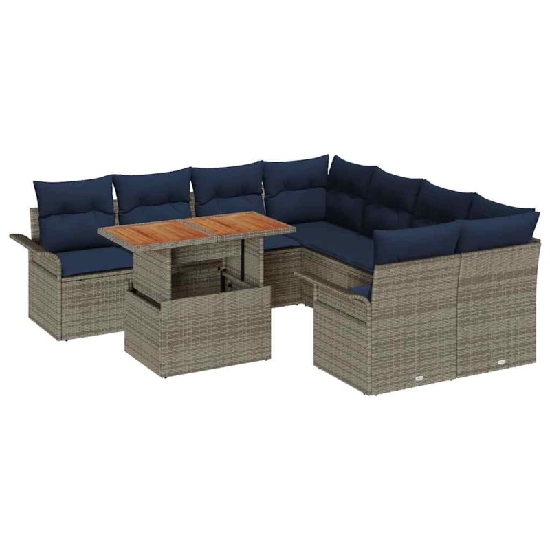 vidaXL Σετ Καναπέ Κήπου 9 τμχ. Γκρι και Navy Blue συνθετικό ρατάν