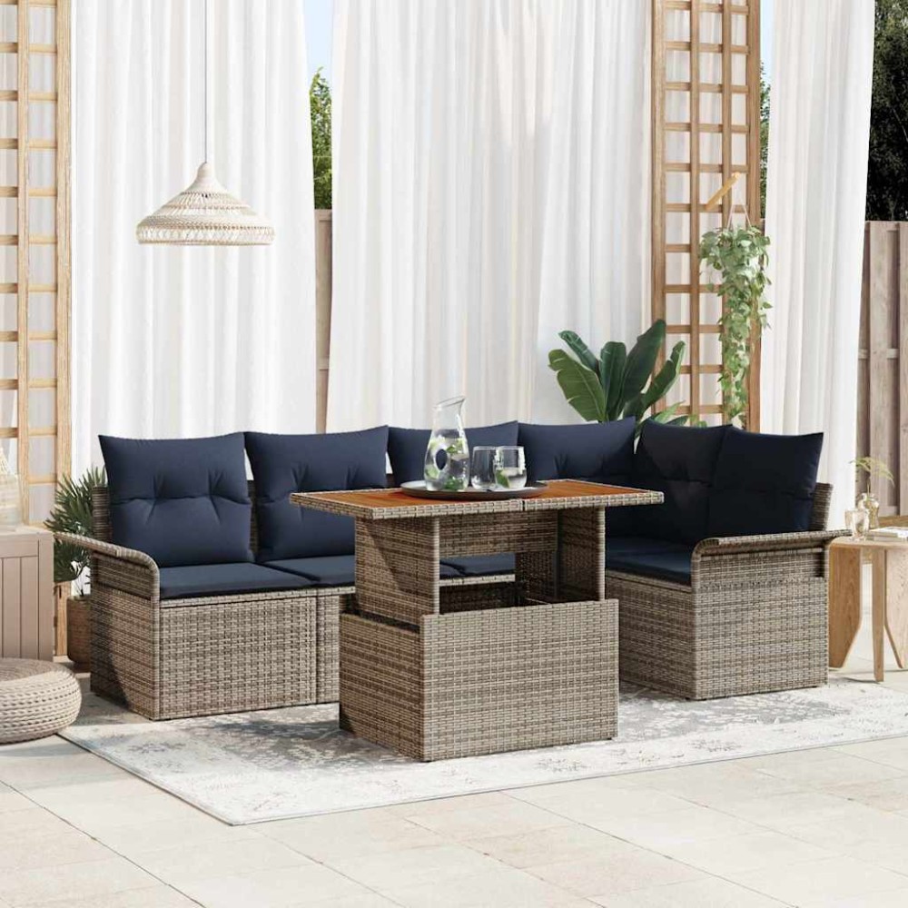 vidaXL Σετ Καναπέ Κήπου 6 τμχ. Γκρι και Navy Blue συνθετικό ρατάν