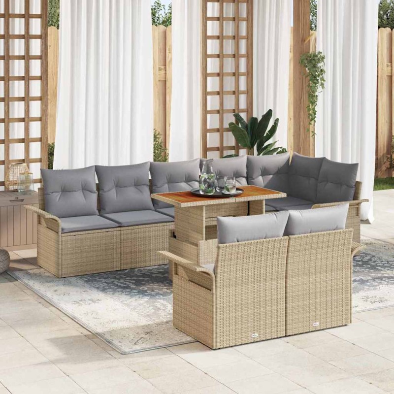 vidaXL Σετ Καναπέ Κήπου 9 τμχ. Μπέζ και Ανοιχτό Γκρι συνθετικό ρατάν