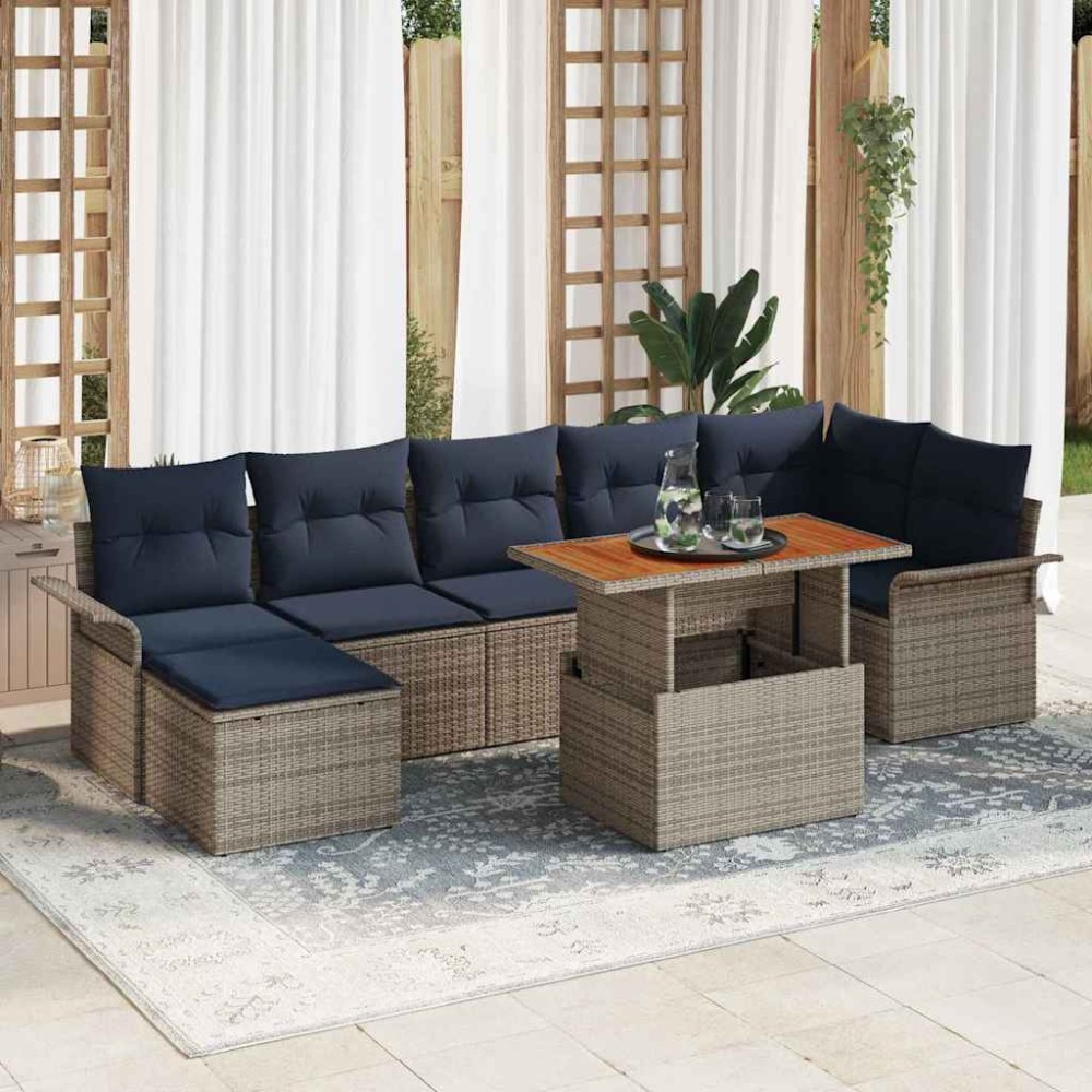 vidaXL Σετ Καναπέ Κήπου 8 τμχ. Γκρι και Navy Blue συνθετικό ρατάν