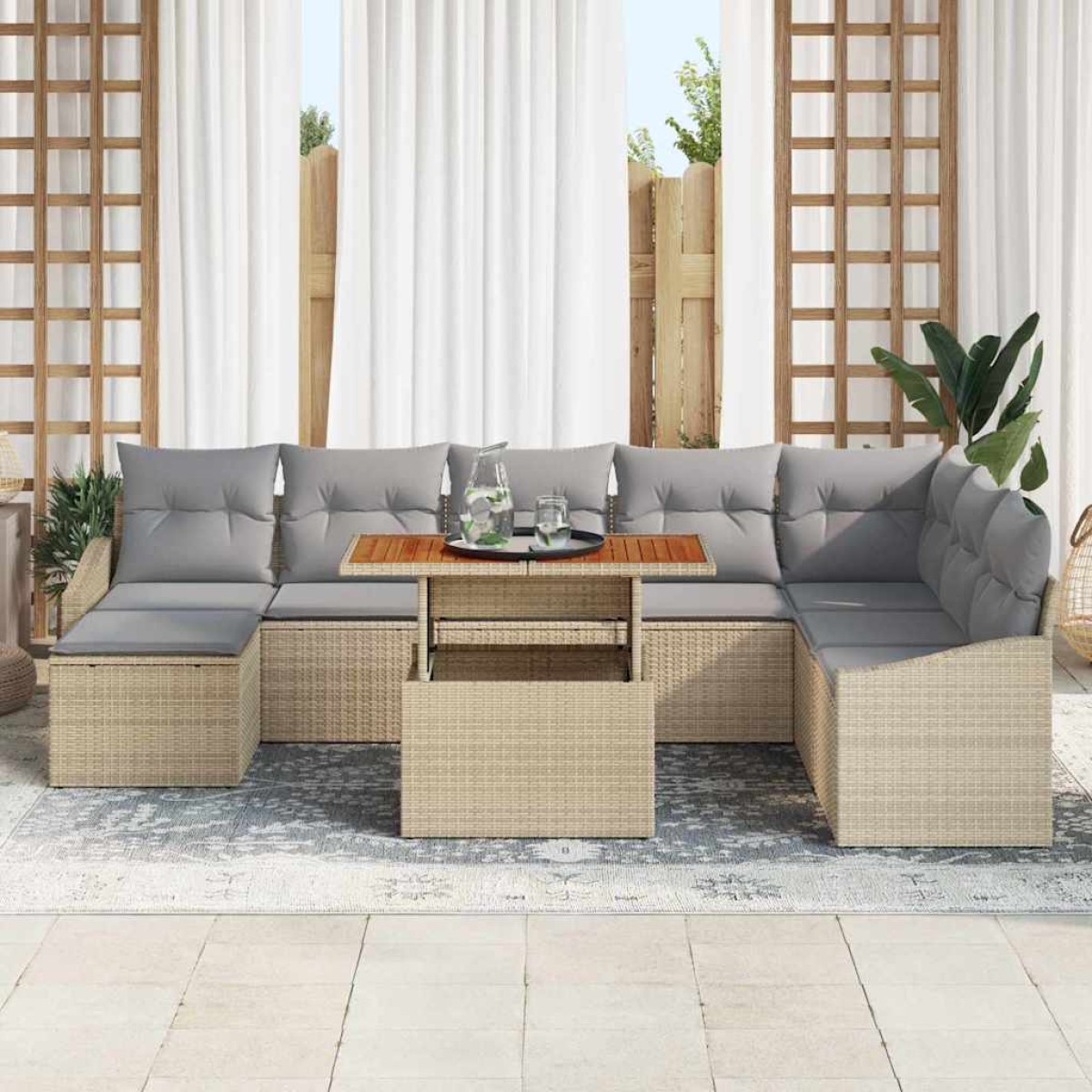 vidaXL Σετ Καναπέ Κήπου 9 τμχ. Μπεζ και Γκρι