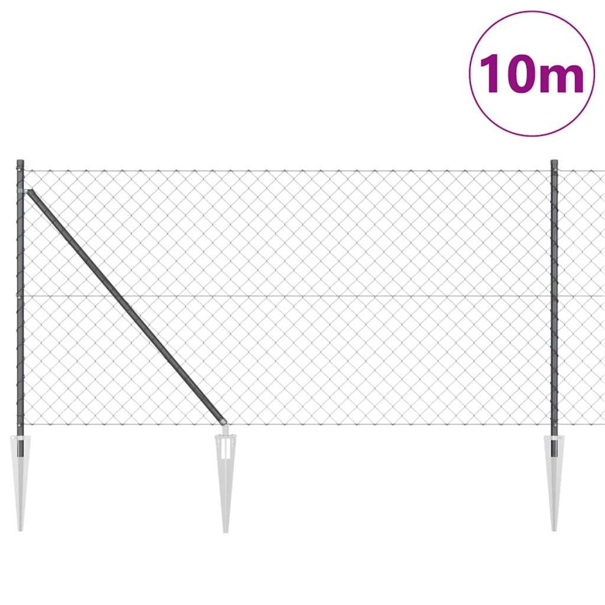 vidaXL Περίφραξη με Σπίθες 10 x 1 m PVC-Επικαλυμμένο Ατσάλι Γκρι Δίχτυ