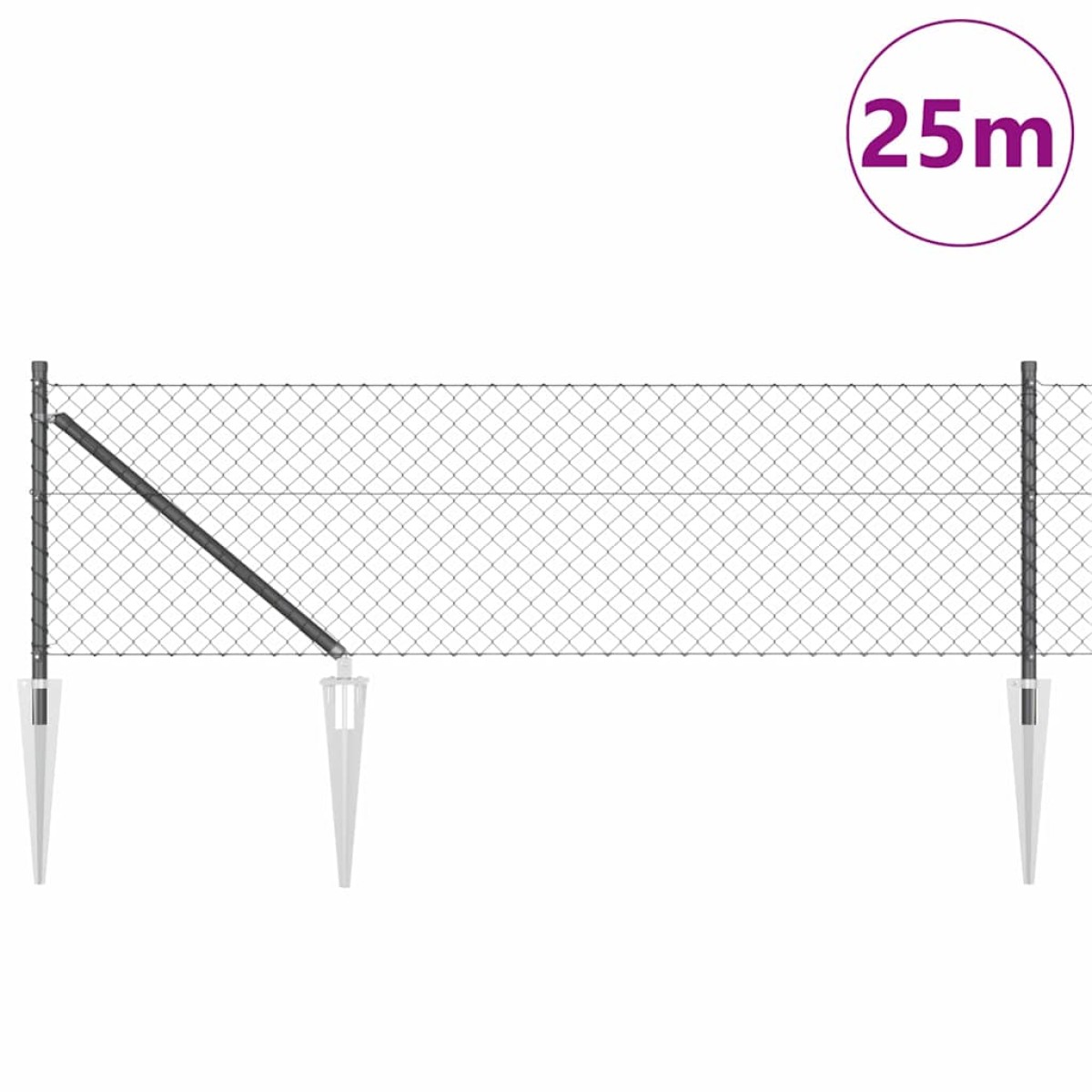 vidaXL Περίφραξη με Σπίθες 25 x 0,8 m PVC-Επικαλυμμένο Ατσάλι Γκρι