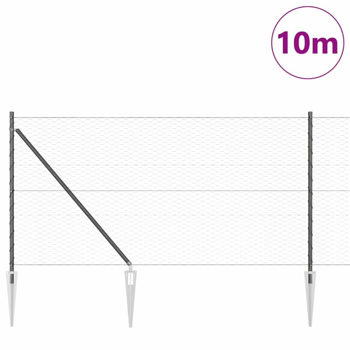 vidaXL Εξαγωνική Φράχτη με Στύλο 10 x 1 m PVC-Επικαλυμμένο Ατσάλι Γκρι