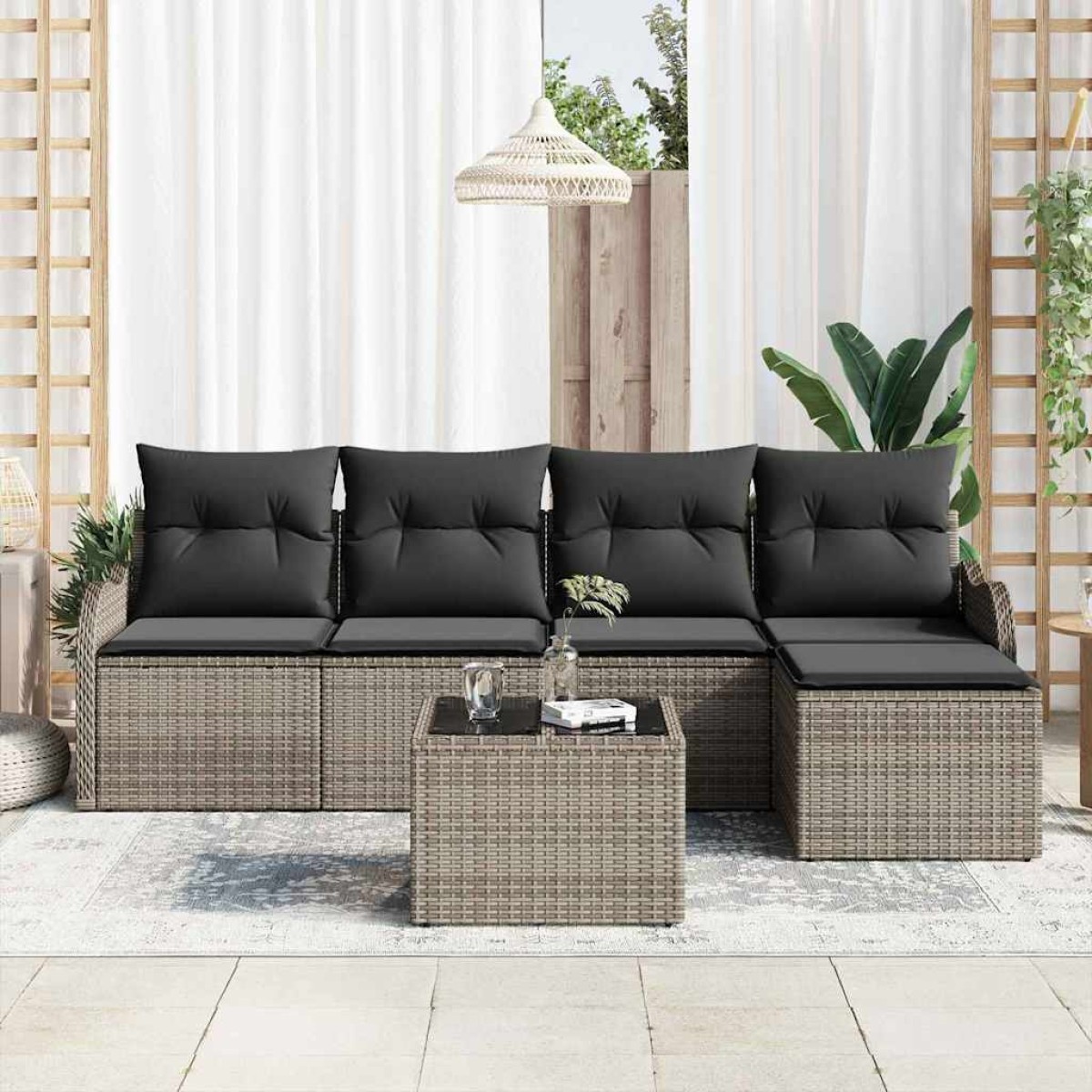 vidaXL Σετ Καναπέ Κήπου 6 τμχ. Μαύρο συνθετικό ρατάν